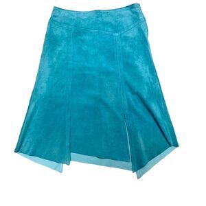 DANIER Leather blue suede asymmetrical hem A-line skirt Sz 12